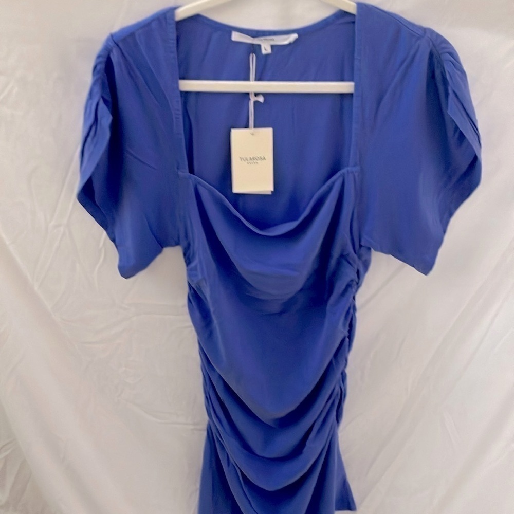 Revolve: Tularosa Green Nomas Dress- Baja Blue-ruched sides-size L